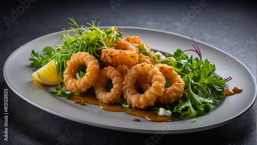 fried squid in a restaurant tasty