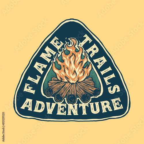 Flame trails campfire badge hand drawn illustration