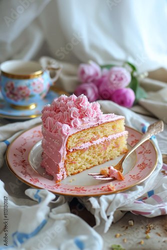 piece of pink cake on the plate