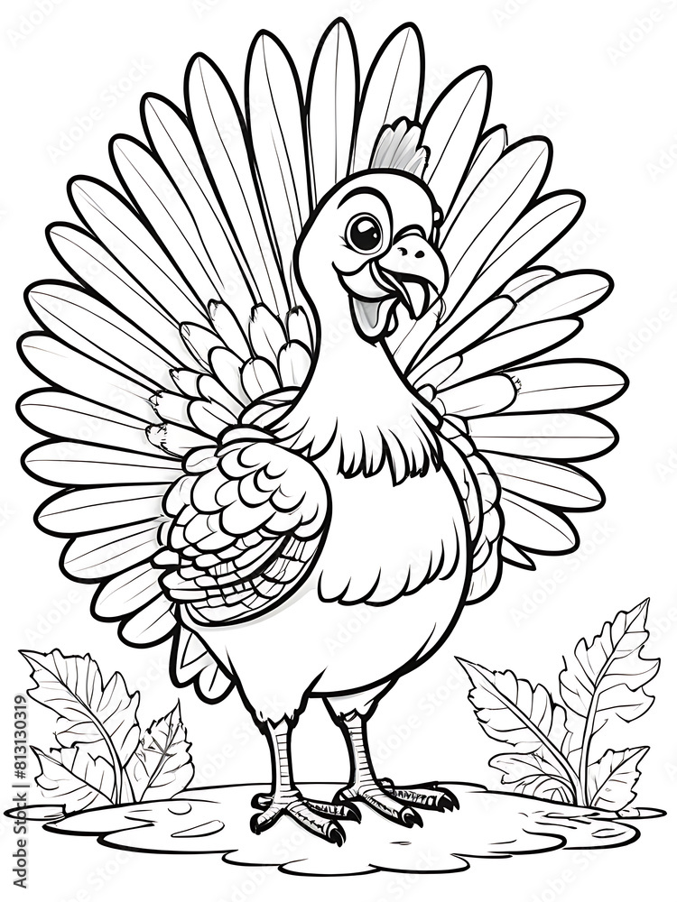 Turkey coloring page coloring drawing without colors white background ai generated
