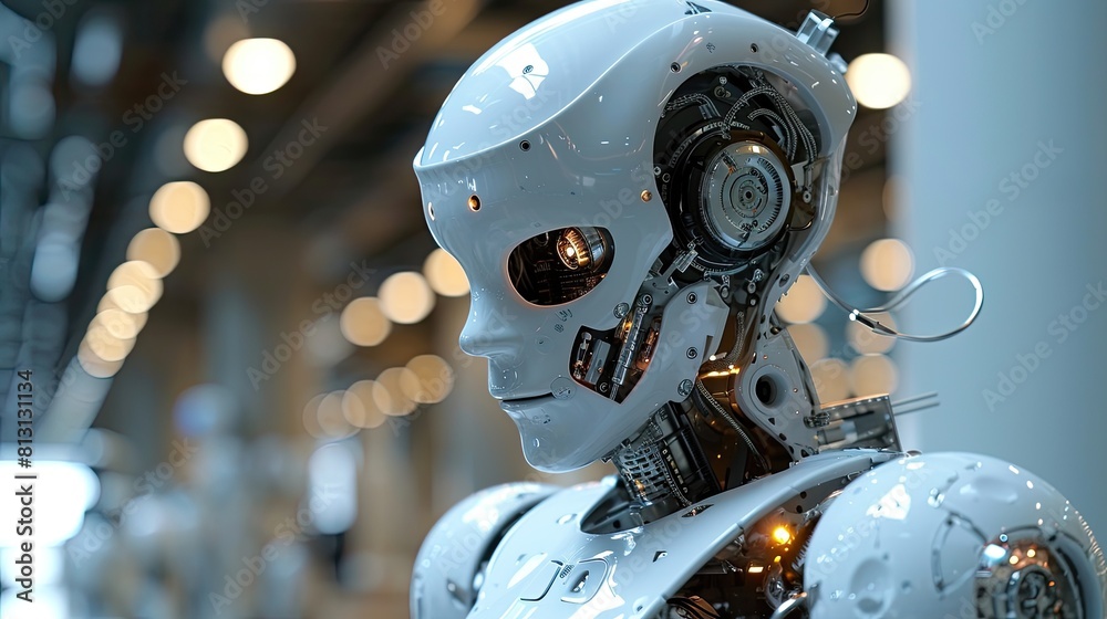 Close-up shot of a robotics humanoid robot's circuitry Close-up shot of a robotics humanoid robot's circuitry