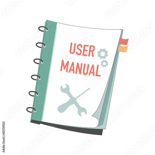 Book with cog gear wheel. Rules guideline or user manual book. Settings, instruction and support concept vector icon