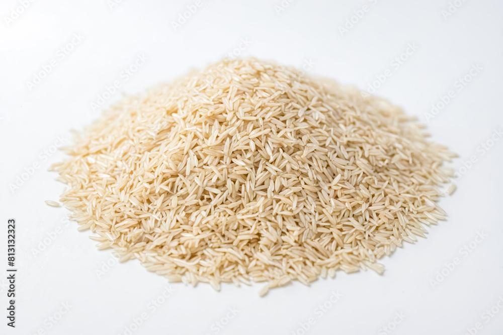 A pile of brown rice on a white background A pile of brown rice on a white background