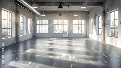 Exploring the Interior Layout and Decor of an Empty Dance Fitness Studio with Loft Design. Concept Dance Fitness Studio  Interior Layout  Loft Design  Decor  Exploration