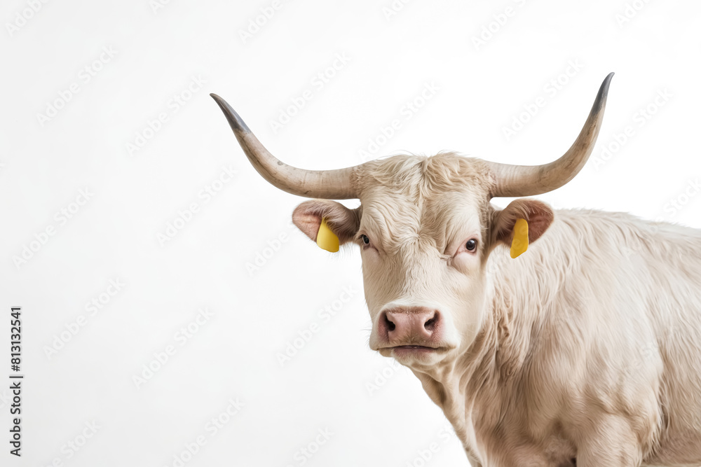 Close-up of a White Bull with Yellow Ear Tags Close-up of a White Bull with Yellow Ear Tags