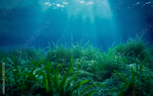 Underwater seascape with natural seagrass  serene marine ecosystem