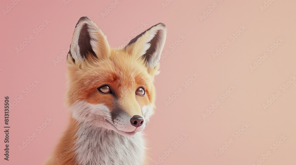 A fox is staring at the camera. The pink background adds a sense of warmth and comfort to the image with copy space A fox is staring at the camera. The pink background adds a sense of warmth and comfort to the image with copy space
