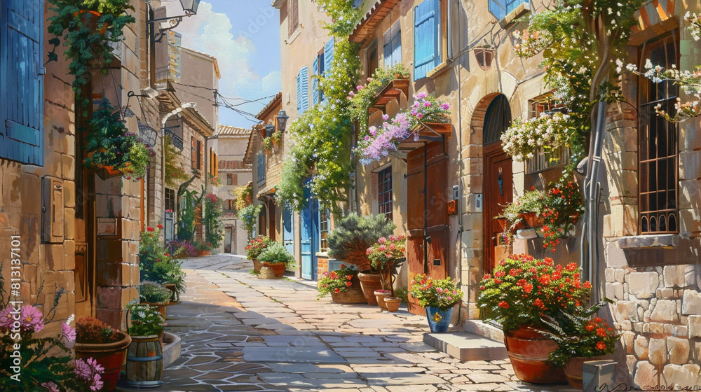 Charming street in the Provence region, France