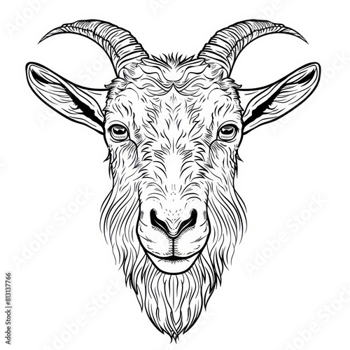  striking illustration of a wild goat, with impressive horns and a sturdy head, captured in black and white to emphasize its natural beauty and wildlife essence © MOVE STUDIO