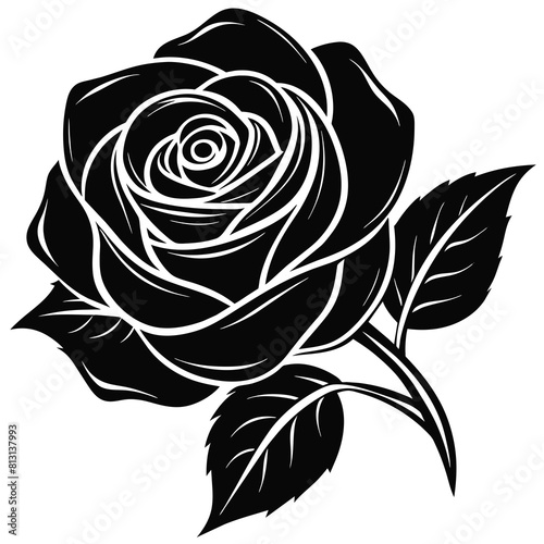 bloom flower floral rose silhouette black, white background