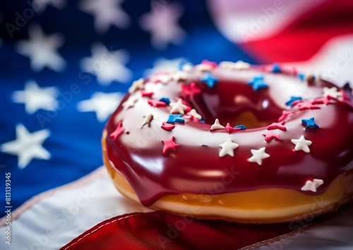 American Flag Donut with Red, White and Blue Sprinkles
