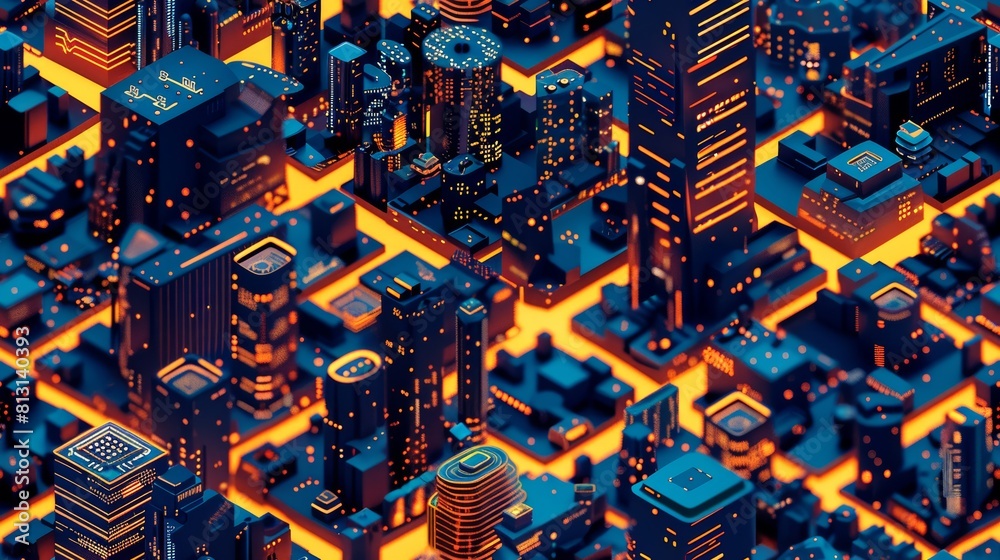 Naklejka premium Smart city from above with IoT integration top view smart urbanism technology tone Analogous Color Scheme