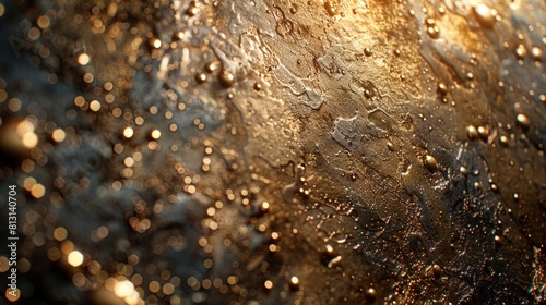 Close-up view of water droplets condensed on a metallic surface, creating a visually striking abstract pattern. photo
