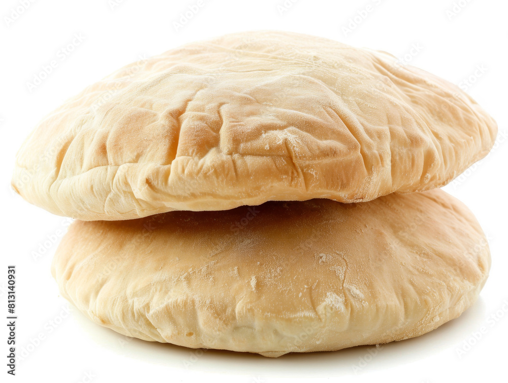 Pita bread. Two large round pieces of fresh Jewish pocket bread om white background. Pita bread. Two large round pieces of fresh Jewish pocket bread om white background.