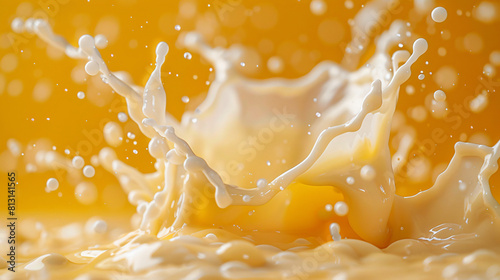 splashes of milk on a bright background with copy space