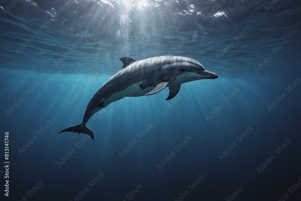 Oceanic Grace: A Lone Dolphin Swimming Freely Oceanic Grace: A Lone Dolphin Swimming Freely