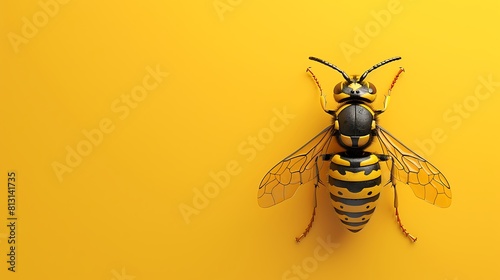 Realistic bee, yellow background, copy space, space for text, Generative AI.リアルな蜂、黄色い背景、コピースペース,テキスト用スペース,Generative AI。 photo