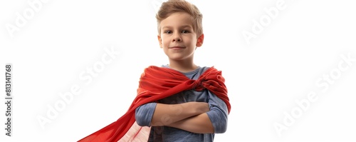 Boy in Superman pose looking confident and proud photo