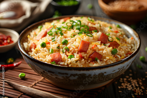 Egg fried rice with pork and vegetables