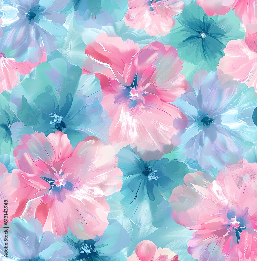 Seamless pattern with pink and turquoise flowers, pastel colors, soft brush strokes in the style of watercolor, soft pastels, vintage, Pastel, watercolor, oil painting, highly detailed, Seamless pattern with pink and turquoise flowers, pastel colors, soft brush strokes in the style of watercolor, soft pastels, vintage, Pastel, watercolor, oil painting, highly detailed,