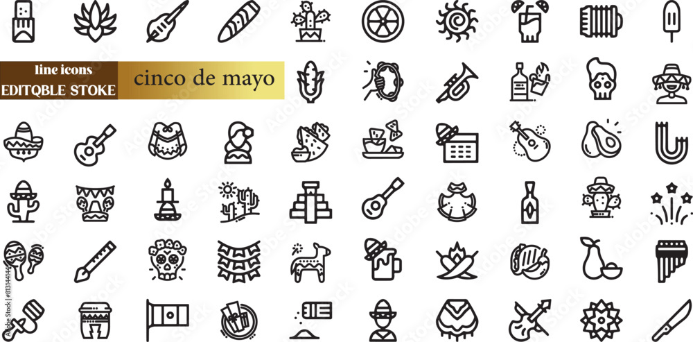 Hand drawn doodles set for Mexican party, Independence day, Cinco de Mayo celebration