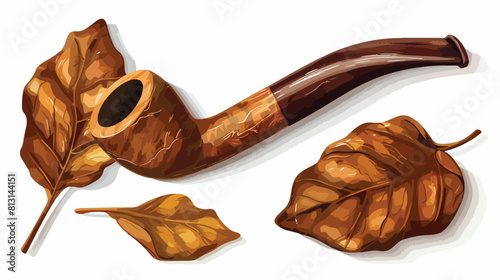 Luxurious wooden varnished smoking pipe and dry tob photo