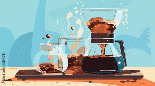 Making process of drip brewed coffee flat vector il