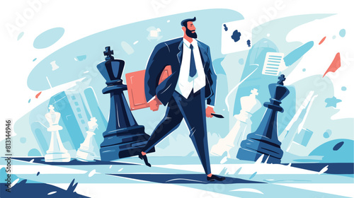 Male office worker carrying bishop chess piece flat photo
