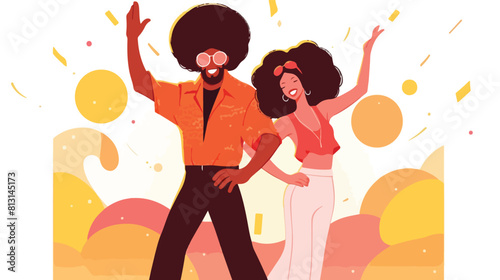 Man and woman with afro hair and 1970s style clothe