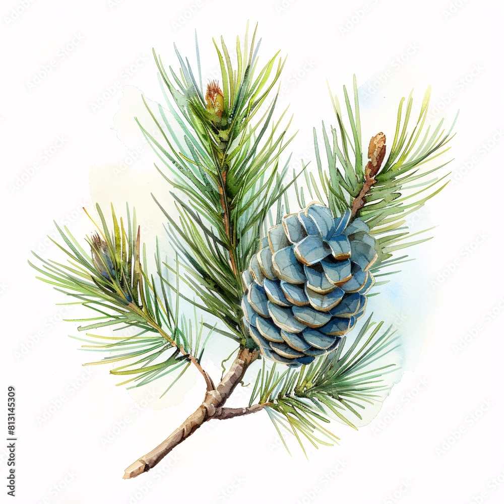 Vivid Illustration of a Pine Cone and Branch Vivid Illustration of a Pine Cone and Branch