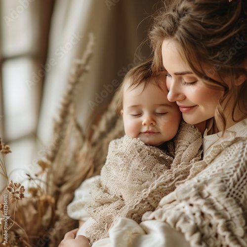 Emotional Moment: A Mother's Love Captured in a Rustic Setting