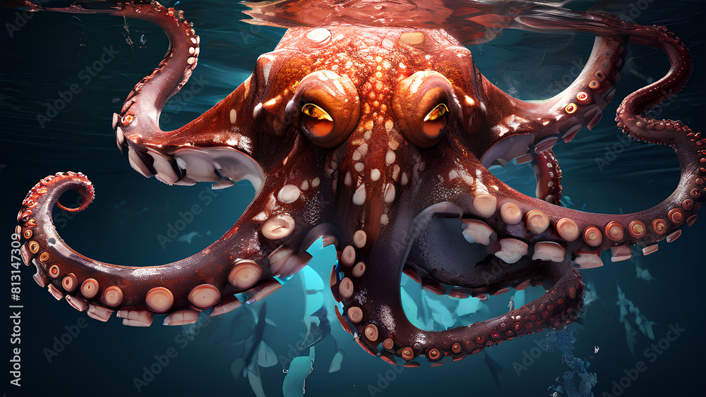 Obraz premium Deep Sea Serenity: An Octopus in Its Natural Habitat Amidst Ocean Depths