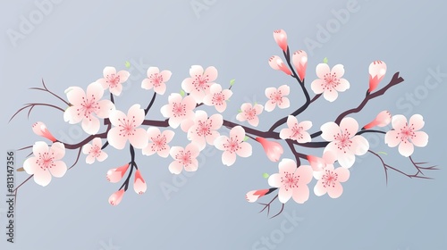 Elegant Illustration of Cherry Blossom Branch in Full Bloom