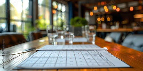 A table in a restaurant with a menu placed on it, ready for customers to browse and order their meal