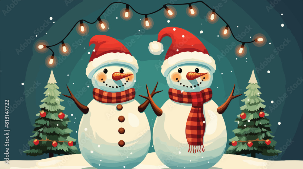 Merry Christmas greeting card template with two sno