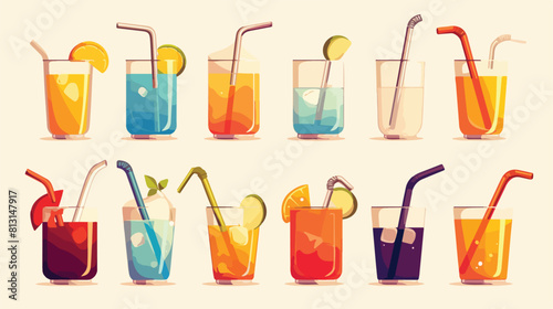 Metal straw for drink flat style vector illustratio