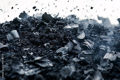 Dark Charcoal Pile with Close-up Texture, Ideal for Industrial or Environmental Ads photo