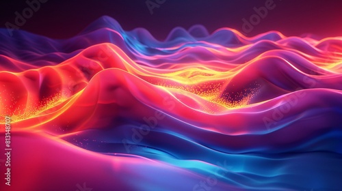 Vivid Digital Abstract Art: Surreal, Colorful, Abstract Landscape with Waves of Energy.