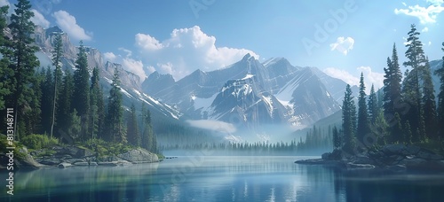 The majestic Moraine Lake in front of snowcapped mountains  Canada s beautiful natural landscape.