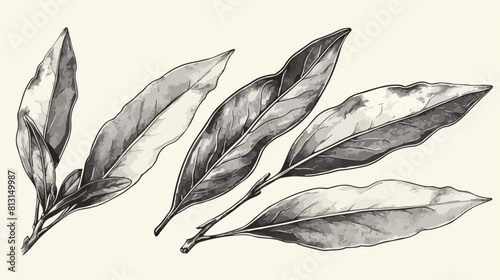 Monochrome bay leaf hand drawn sketch vector illust photo