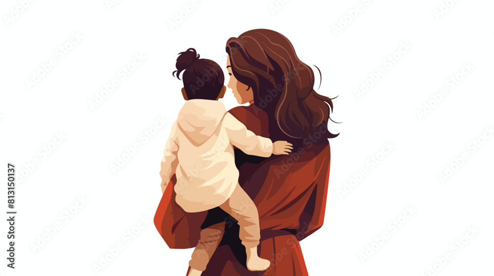 Mother and child from back view - cartoon mother ho