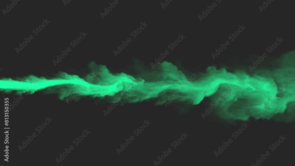 Animation of green horizontal smoke on a grey background. Footage for intro or primary title sequence.
