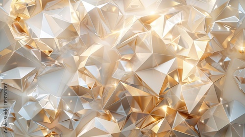 Abstract background with chaotic triangle shapes in white and gold colors.