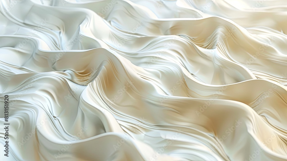 The image is a close-up of a white silk fabric with a wavy pattern The image is a close-up of a white silk fabric with a wavy pattern