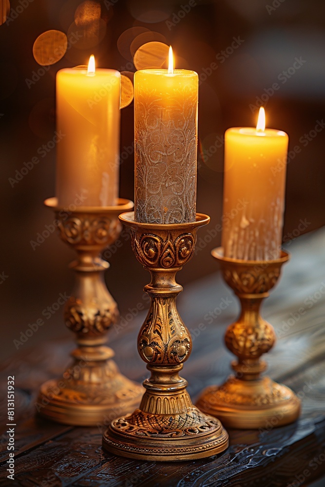 Elegant Table Setting with Candles and Gold-Tone Accents Elegant Table Setting with Candles and Gold-Tone Accents
