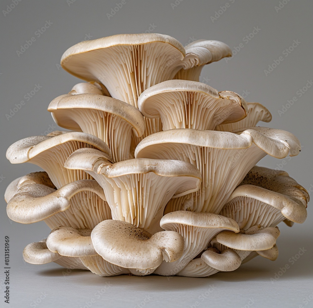 Precious Collection: Nature's Artistry - Close-up of Gourmet Mushrooms, Striking White Background Precious Collection: Nature's Artistry - Close-up of Gourmet Mushrooms, Striking White Background