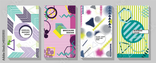 Covers memphis style with minimal design.  Corporate report cover abstract geometric illustration design layout bundle.