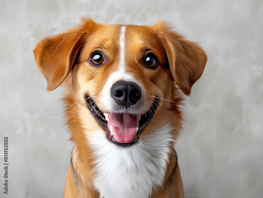 Cute fluffy portrait smile Puppy dog that looking at camera isolated , funny moment, lovely dog, pet concept.
