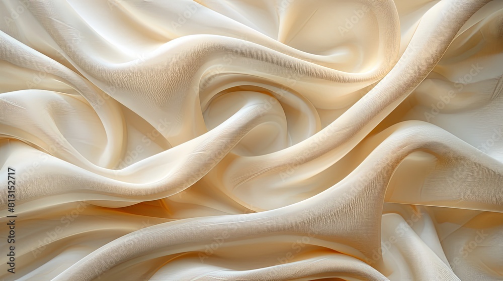 Creamy beige silk fabric with soft waves. Creamy beige silk fabric with soft waves.
