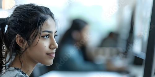 South Asian student learning IT skills in diverse college class with computer. Concept South Asian, College Class, IT Skills, Diverse, Computer